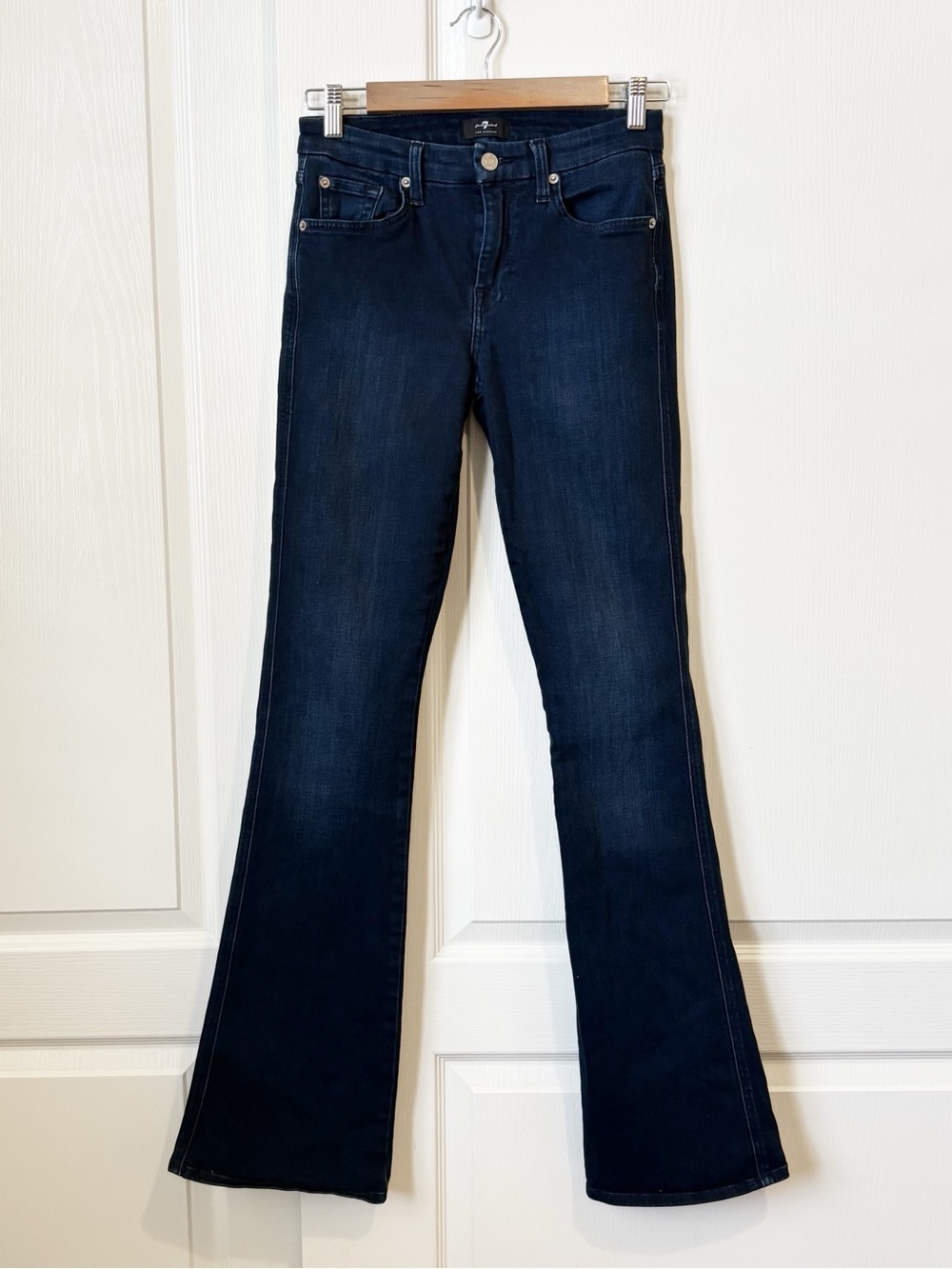 7 For All Mankind “A” Pocket Dark Indigo Mid-Rise Flare Denim Jeans Women’s 27